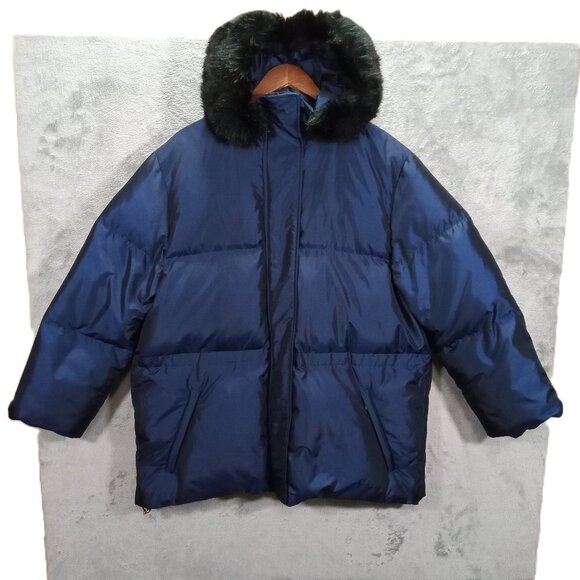 Lauren Ralph Lauren Down Fill Coat Women Plus 1X Hooded Iridescent Blue Puffer - Picture 1 of 15